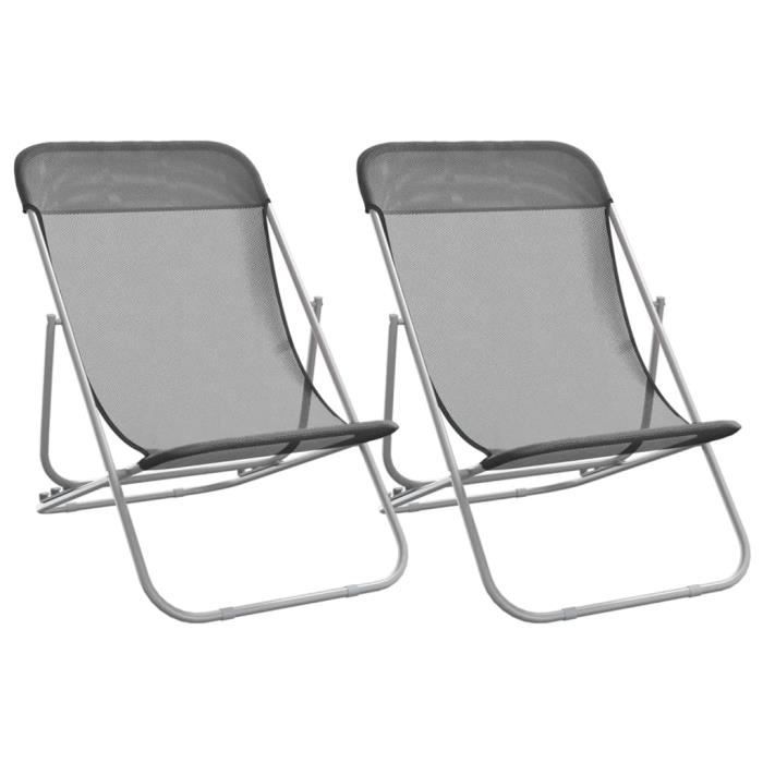 chaise longue - transat - bain de soleil - bao chaises de plage pliantes 2pcs textilène acier enduit de poudre - 7658797231553