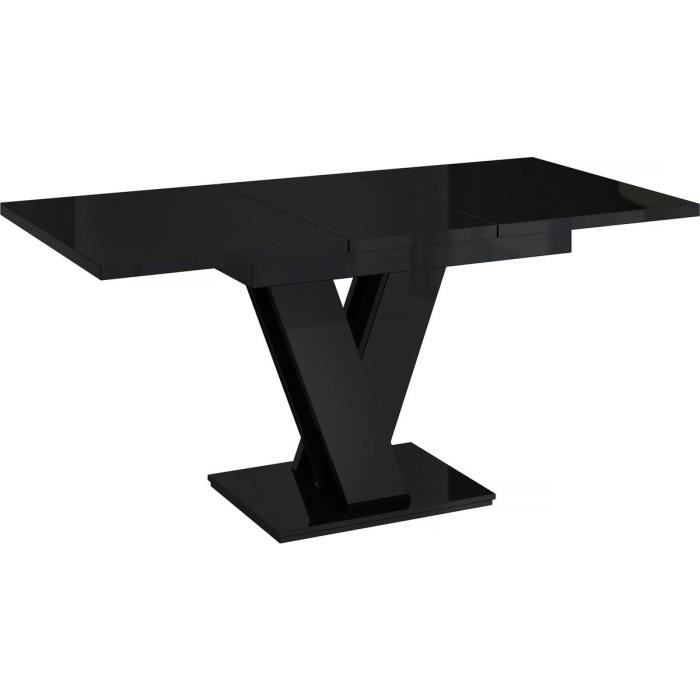 table repas extensible "masiv" - 120/160 x 80 x 75 cm - noir brillant noir brillant.