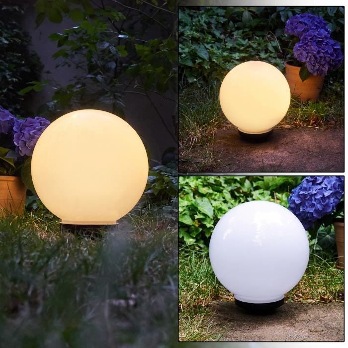 Boule lumineuse solaire LED Campinas en plastique blanc étanche