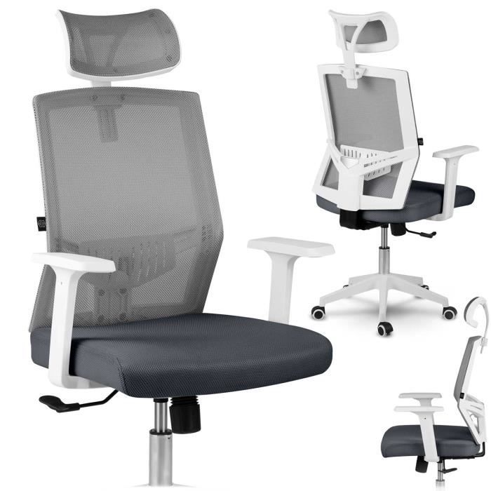 Chaise de bureau en micro-maille - JANSPORT - Rotar - Gris foncé - Réglable en hauteur - Appui-tête ajustable