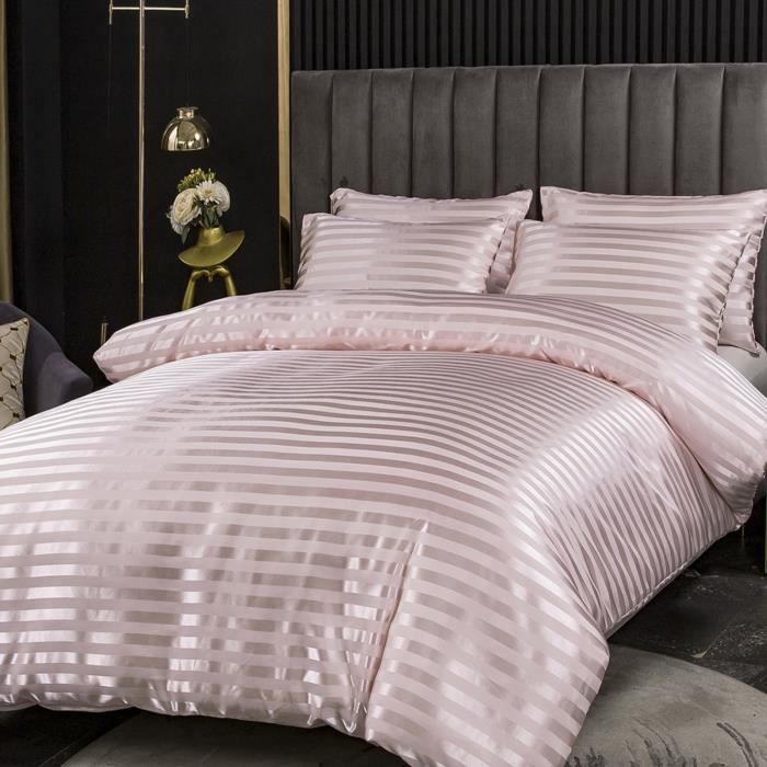 Housse de Couette en Soie de Satin à Rayures - JEMIIPEE - Vintage