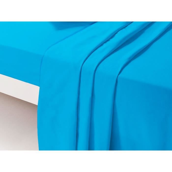 Drap plat - DP134 - Bleu - 180 cm x 290 cm - 100 % Coton - Lavable en machine à 60°