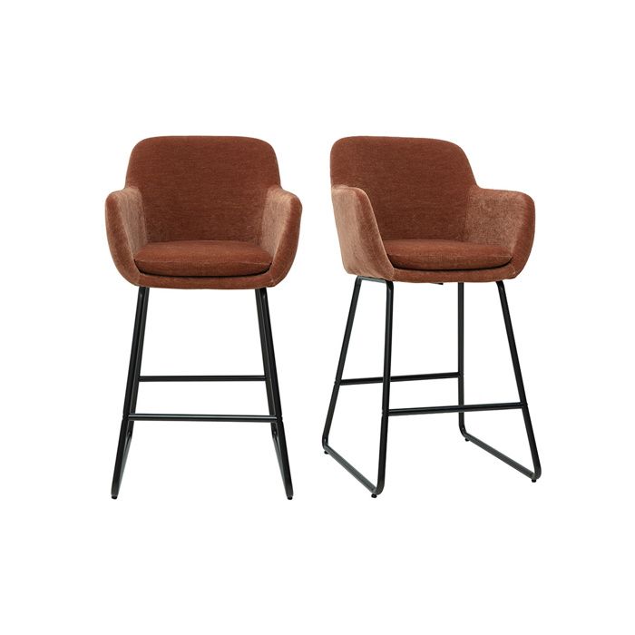 Miliboo - Tabourets de bar en tissu effet velours terre brûlée H65 cm (lot de 2) AMIKA