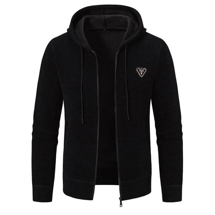 Veste polaire homme avec capuche et fermeture éclair - veste manches longues en maille épaisse Veste polaire homme avec capuche et fermeture éclair - veste manches longues en maille épaisse