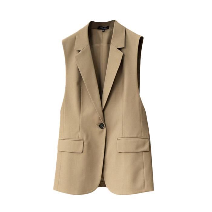 Blazer Femme Sans Manches - Cardigan Gilet Un Bouton - Col En V - Poches - Taille S à XXXL