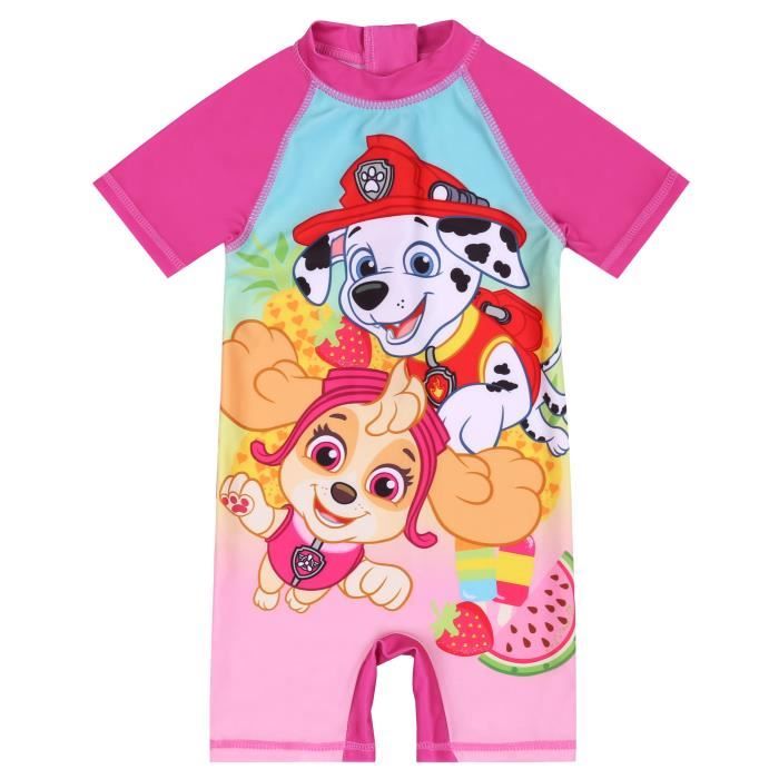 PAW Patrol : La Pat Patrouille NICKELODEON Maillot de bain pour filles rose manches courtes UV 50