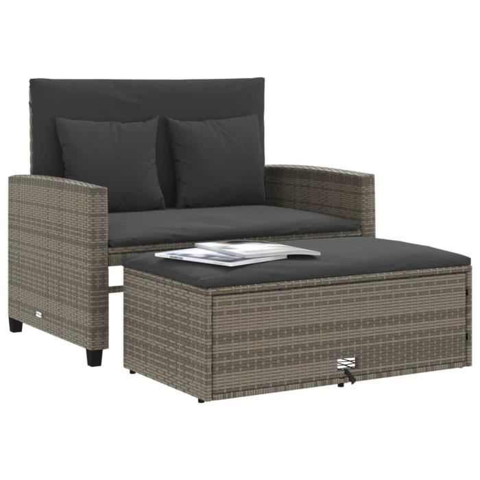 Mxzzand Canapé de jardin 2 places avec coussins gris résine tressée - OWL117346