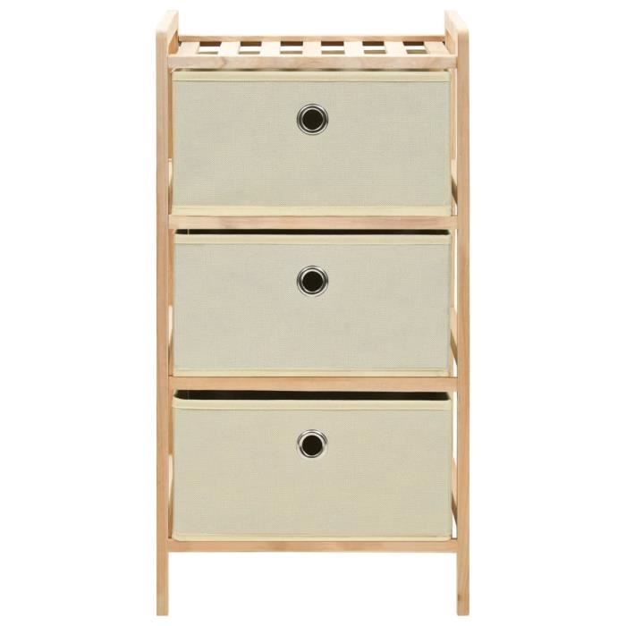 Étagère de rangement 3 paniers non tissés en bois de cèdre beige - OVONNI
