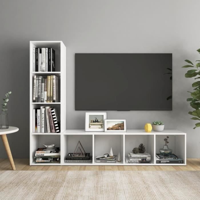 meuble tv mural ovonni blanc 142,5x35x36,5 cm - elégance - chic - laqué - salon