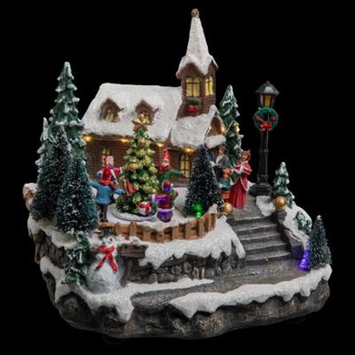 Village de noël lumineux et animé - L.22,5 x l.19,5 x H.21 cm