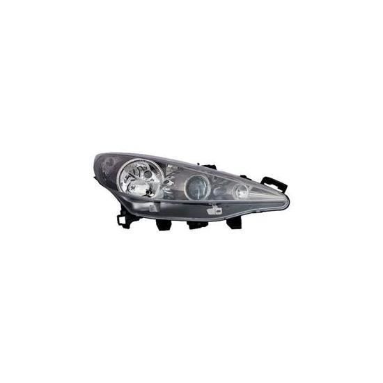 Phare Optique avant droit PEUGEOT 207 phase 2, 2009-2012, H7+H7+H1, noir, Neuf.