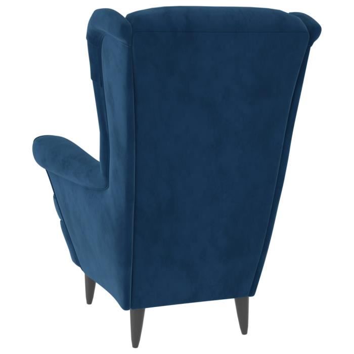 lex fauteuil à oreilles avec tabouret bleu velours - qqmora - bkh2499