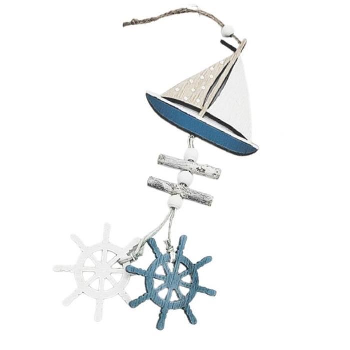 GORGECRAFT 4 Mini Modèles Voiliers En Bois - Décoration Plage Nautique Bleu Blanc Pour Maison Et Salle De Bain