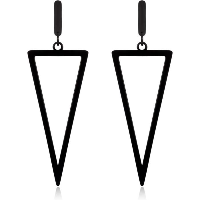 Boucles D'oreilles Longues – Acier Doré, Email Triangles, Pendantes, Neuves