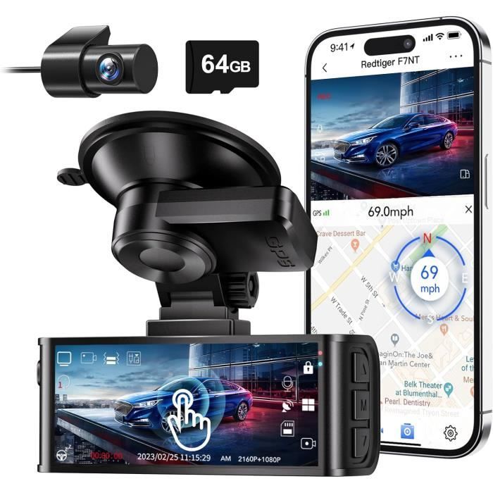 Dashcam Avant/arrière GKU Avec écran Tactile 3,18" - 4K Avant + 1080P Arrière, WiFi 5,8 GHz, GPS, Mode Parking