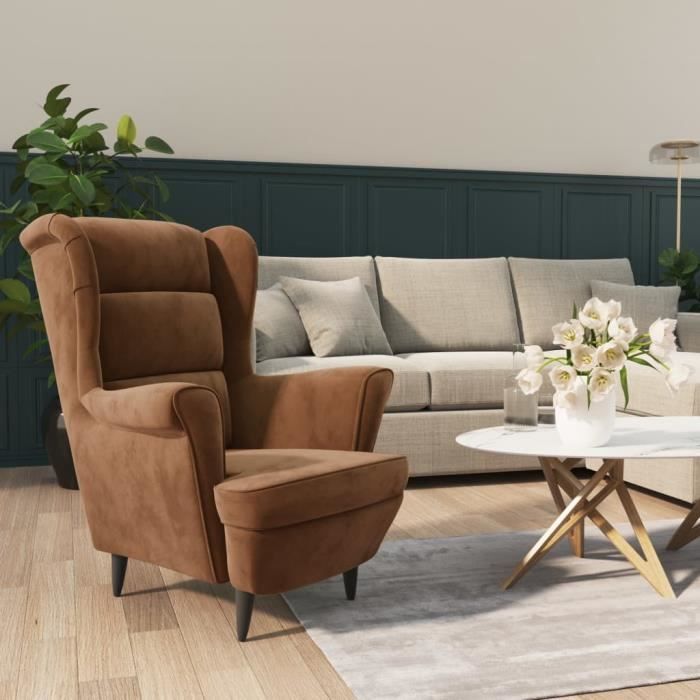 Fauteuil - TBEST - HAO - Velours - Marron - Vintage - 1 place