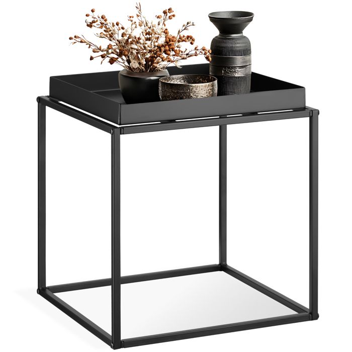 Table basse - TECTAKE - Table dappoint CAMBRIDGE en acier avec étagère et embouts pour le sol 40 x 40 x 44 cm - Noir