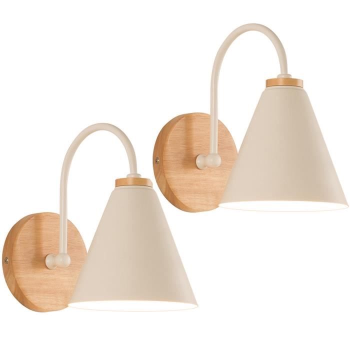 Applique Murale Vintage 2 Pack Zaku Lampe Murale Intérieur Industrielle E27 Spot Mural Fer Bois Rétro Blanc (sans Ampoules)