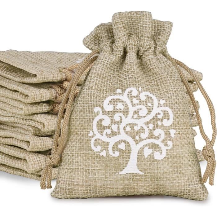 24Pcs Sachet Dragée Jute Pochette Arbre De Vie 8X10Cm Toile Chanvre Sac