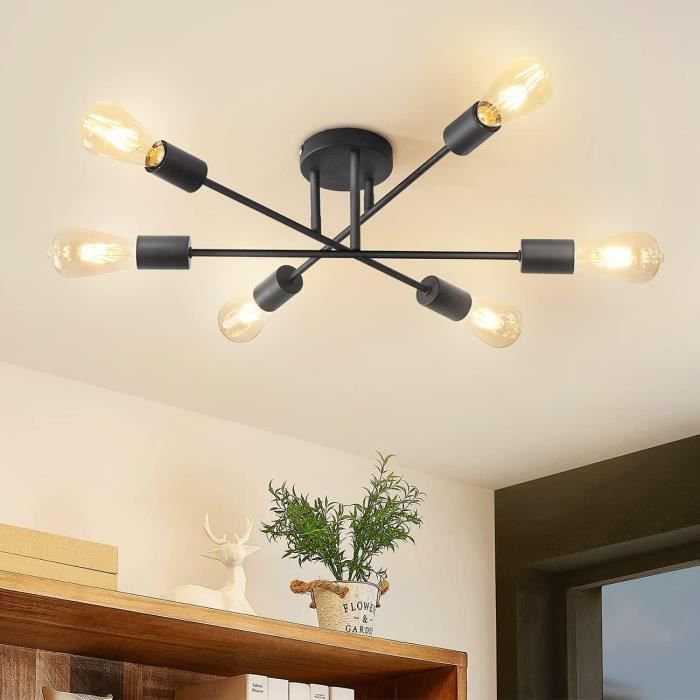 Lustre Noir, Suspension À 6 Bras Avec Prise E27 Pour Cuisine, Salon ...
