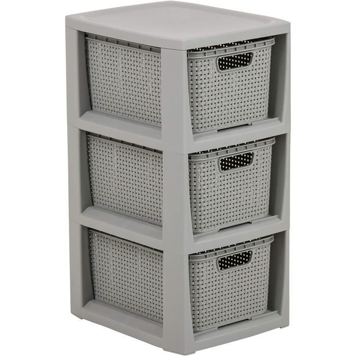 Lot De 3 Boîtes De Rangement Rotho Country Aspect Rotin - 11L Blanc - Sans BPA