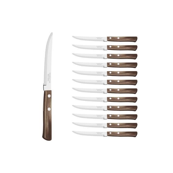 TRAMONTINA Couteau à steak pointe arrondie Technobois, 12pcs, Inox et bois, Marron