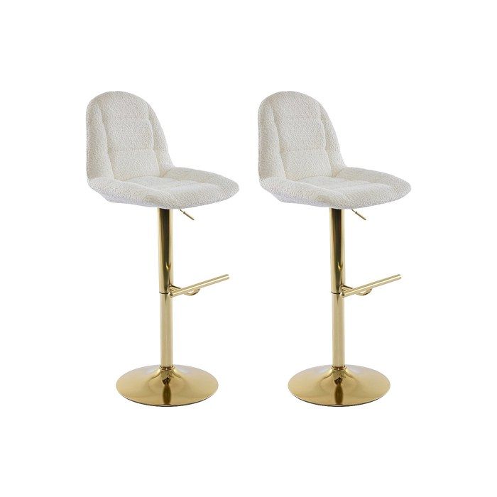 Lot de 2 tabourets de bar en tissu bouclette et métal doré - Hauteur réglable - Blanc - LOLY Lot de 2 tabourets de bar en tissu bouclette et métal doré - Hauteur réglable - Blanc - LOLY