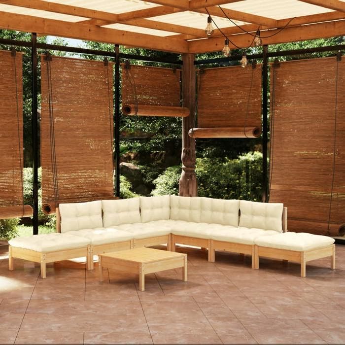 vidaXL Salon de jardin 8 pcs coussins crème - vue 10