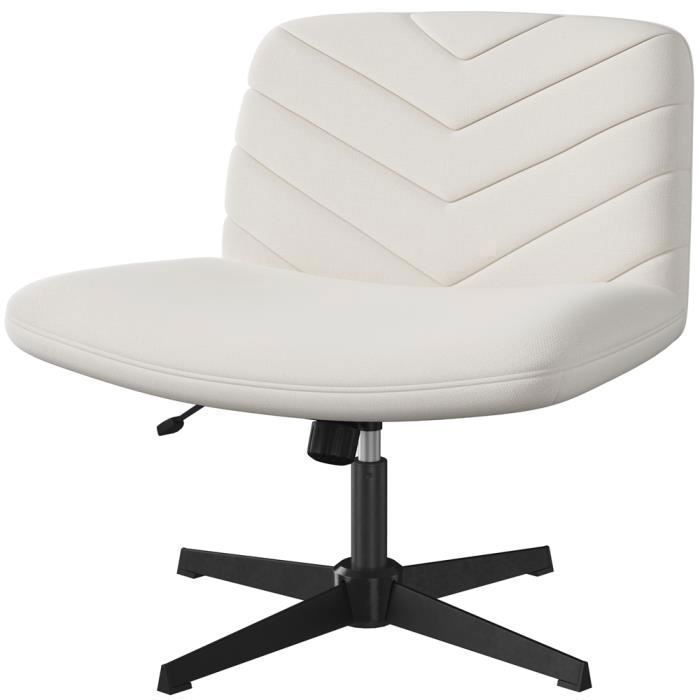 Yaheetech Chaise de Bureau en Tissu Effet Lin Chaise sans Accoudoirs aux Pieds Croisés sans Roulettes Beige