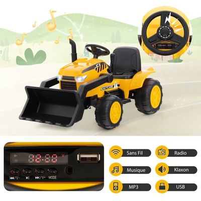 12V Tracteur Électrique Enfants avec Pelle&Remorque Amovible Véhicule