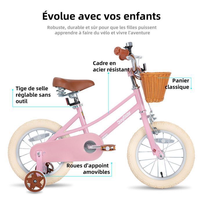 JOYSTAR Licorne Vélo Enfant 6-9 Ans – Avec Siège Poupée, Roues Stabilisatrices, Panier Et Guidon Streamers – Violet Clair