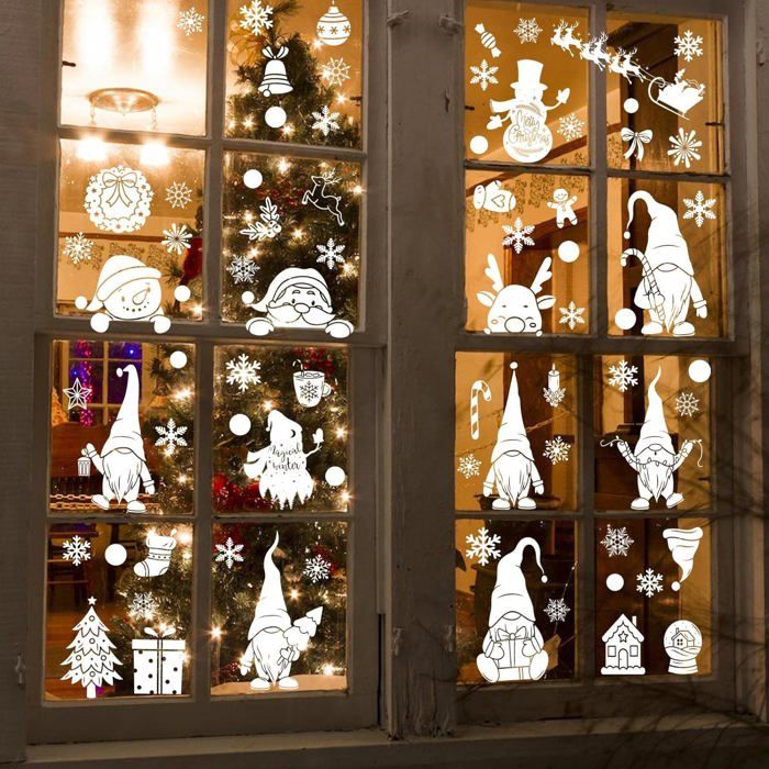 190 Stickers Noël Pour Fenêtres - Autocollants PVC Réutilisables, Blanc - Pour Vitres, Portes, Vitrines - Faciles à Poser Et Retirer Sans Traces