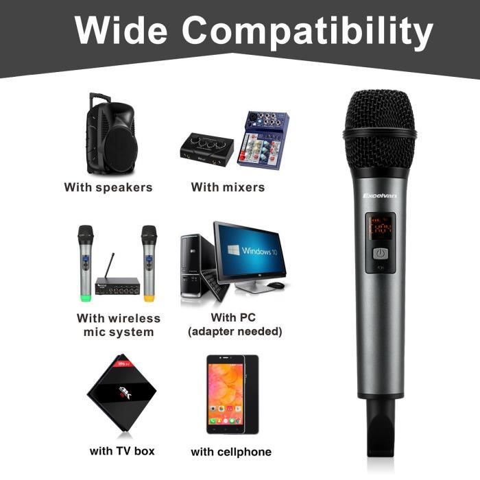 Microphone Excelvan K18V Bluetooth Professionnel Sans Fil 15M 10
