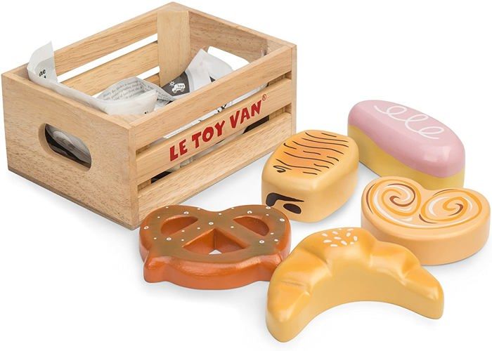 Le Toy Van - TV187 - Educational game for children from 2 years old Wooden Toy Bread Box and Bakery Products, Montessori Toys, Eco-friendly Game in FSC Wood and Water Colors