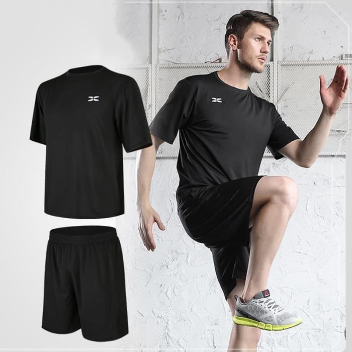 Ensemble de Vêtement Sport Homme - Fitness - T-shirt Col Rond + Short -  Noir Noir - Cdiscount Sport