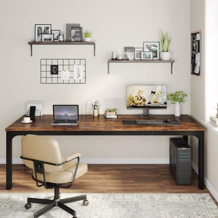 Bureau Gaming Yaheetech 140x60cm - Brun Rustique Avec Support Moteur Et Gestion Câbles