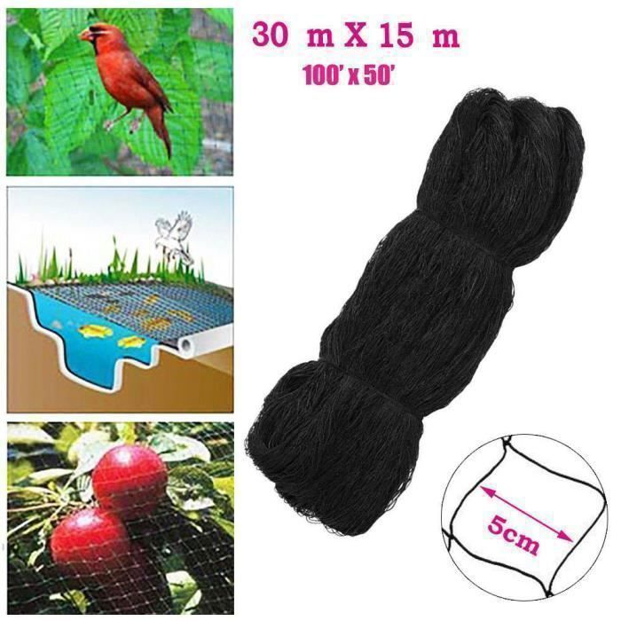 Agwuoetr Filet Anti-Oiseaux Nylon Noir 15x7.5m - Mailles 2x2 Pouces, Protection Fruits Arbres Potager Verger Jardin