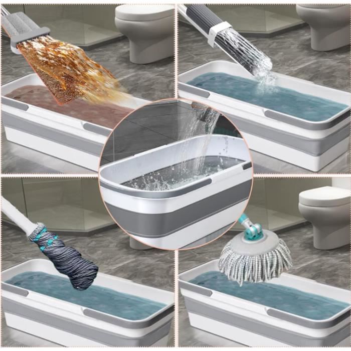 Balai Microfibre Complet Avec Seau – 10 Recharges Lavables, Rotation 360°, Nettoyage Sans Mains, Parfait Pour Tous Sols