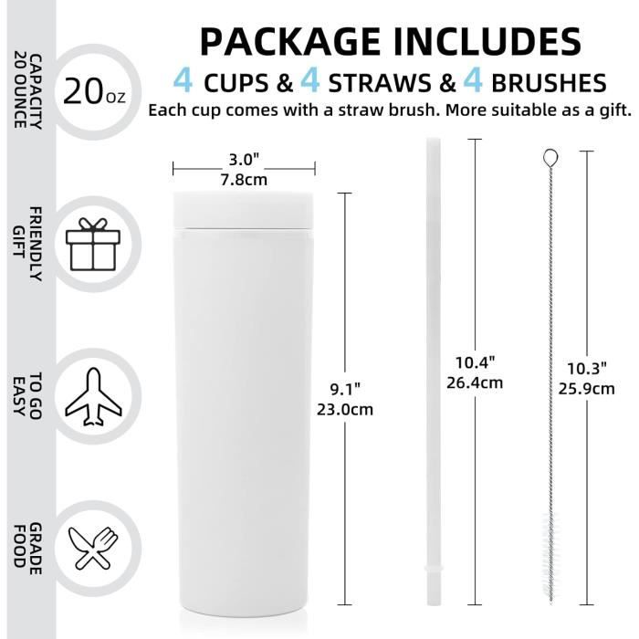 Volhoply 600ml Tumbler en Plastique Réutilisables Lot de 10,Tasse en Plastique à Double Paroi avec Couvercle et Paille,Gobelets Café en Acrylique de Matte Libre BPA pour Soirées,Cadeaux(Marine,10 Set