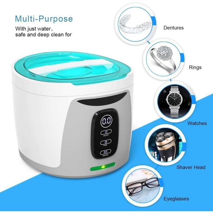 Nettoyeur Ultrasonique 49000Hz 340ml - Prothèses Dentaires, Bijoux Et Lunettes - 3 Modes Puissants