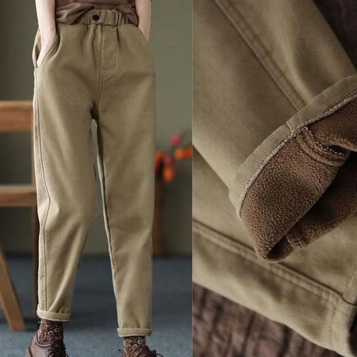 GOPLUS – pantalon d'hiver taille haute en molleton noir pour femme, sarouel  chaud, Baggy, C60485