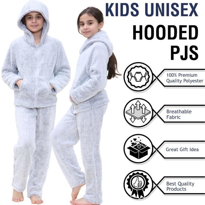 Pyjama Une Pièce En Polaire Pour Enfant – À Capuche, Couleur Unie – Confort Chaud Pour L’hiver, Lavage Facile