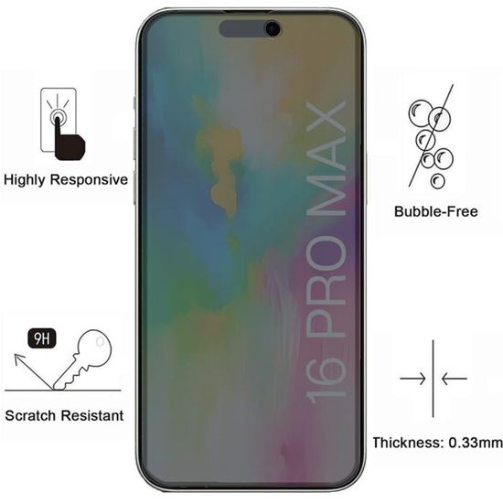 Protection écran - Phonillico® - IPhone 16 PRO MAX - Verre Trempé - Pack De 2 - Anti Espion - Téléphonie