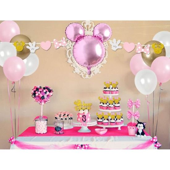 Decorations De Fete D Anniversaire Minnie Rose Et Or Joyeux Anniversaire Banniere Guirlande Gateau Et Cupcake Toppers Pour Mi 292 Cdiscount Maison