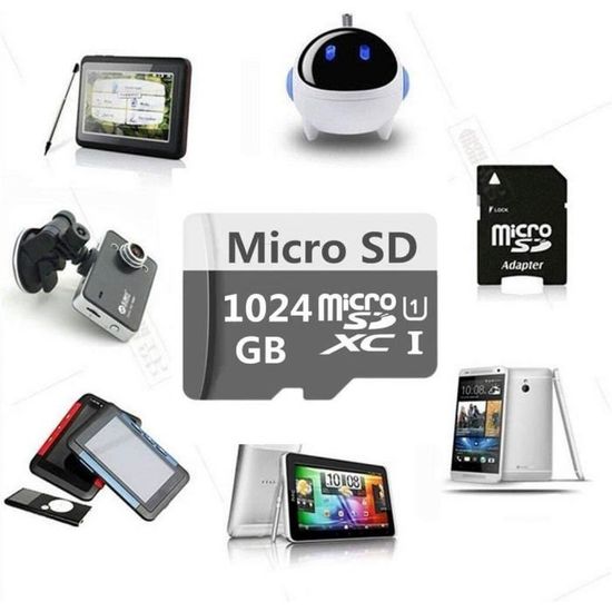 Geneircc Carte Micro SD Classe 10 haute vitesse avec adaptateur 1024 Go 