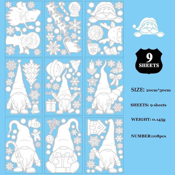 Autocollants De Noël Pour Fenêtres - Décorations Statiques Réutilisables, 60x40 Cm, Motifs Mignons, Intérieur/extérieur