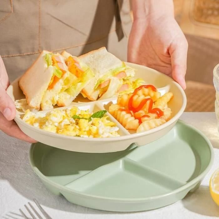 Hoshisea Assiette Compartimentée En Céramique • Assiette Adulte Pour Repas Équilibrés • Style Dinosaure Vert