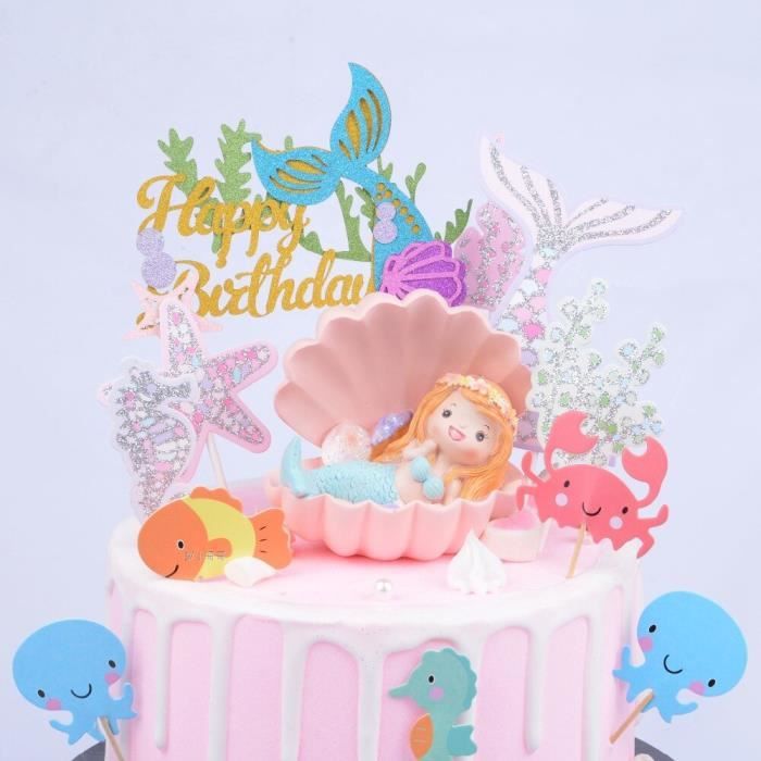 Petite sirène fête moules à Cupcake en papier joyeux anniversaire gâteau  Topper fête d'annivers 1pcs cake toppers -KUA06246