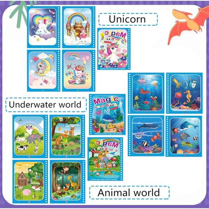 5Pcs Livre de Coloriage Magique à Leau, Livre Magique à L'eau avec 5