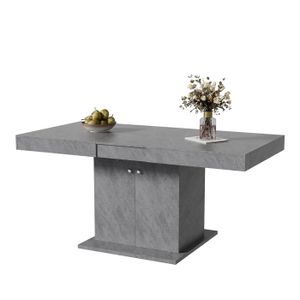 Table à Manger Extensible Avec Rangement - Finition Béton, Cadre Fer - Gain De Place Pour Salon/salle à Manger Gris